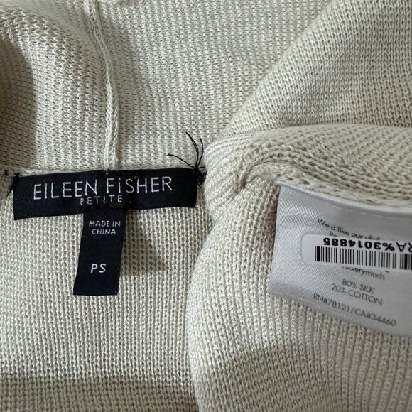 Eileen Fisher Sweater Women's Petite Small Open Front Cardigan Silk Blend Cream - Picture 9 of 10